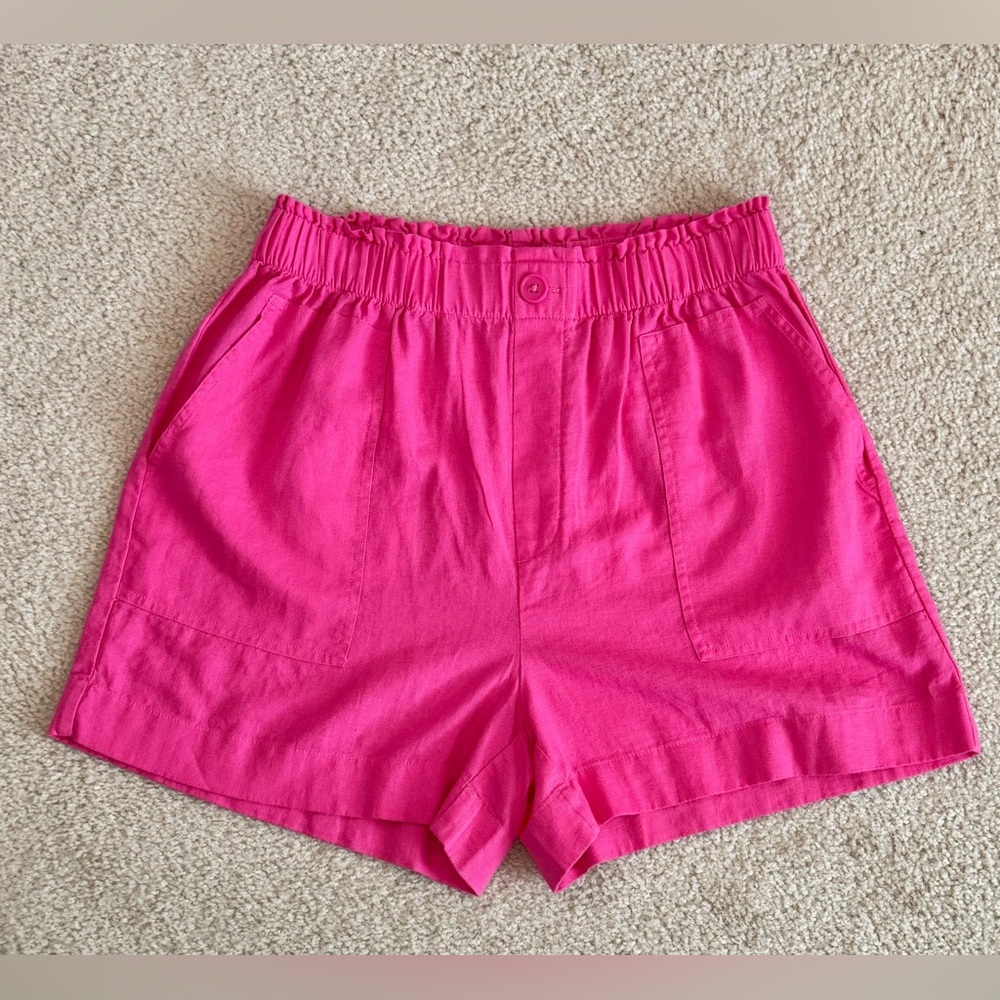 Ann Taylor Loft Hot Pink Linen Blend High Rise Vacation Beach Shorts Size Small